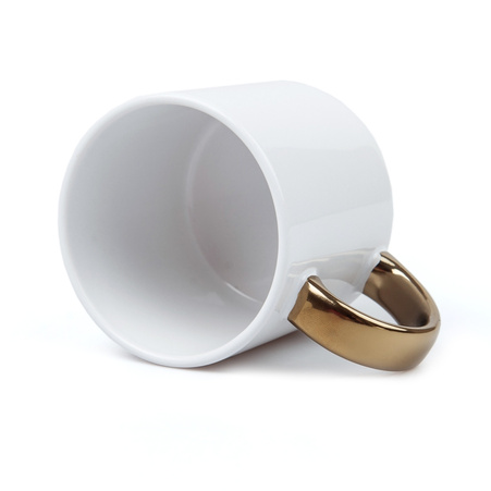 White wide mug - gold handle