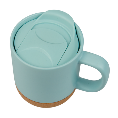 Kubek 330ml light kolor z wieczkiem i korkowym spodem - niebieski karton 36 szt.
