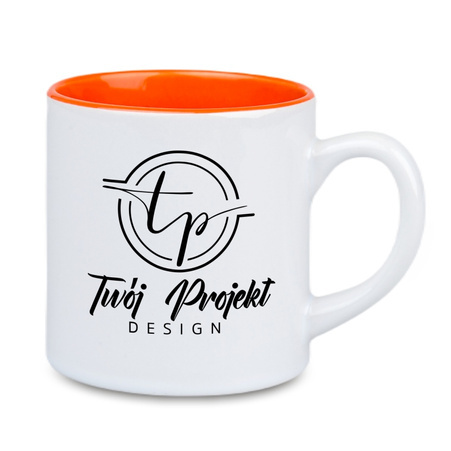 Mini white mug - inner orange with cardboard set of 24 pcs.