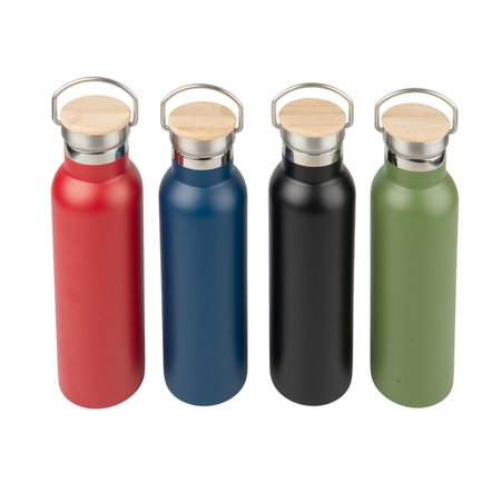Butla stalowa 600ml grawer/UV bambusowa zakrętka - czarna