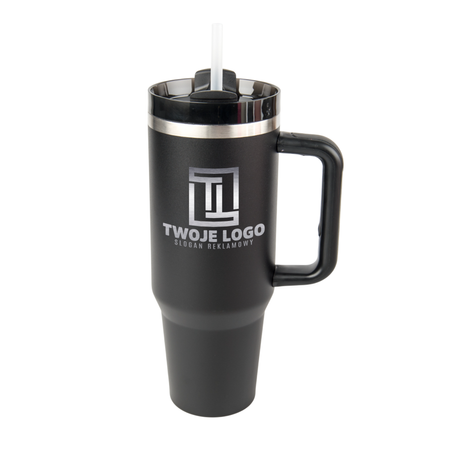 Travel steel mug 1200 ml engraved/UV - black