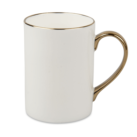 White 330 ml porcelain mug gold rim and handle