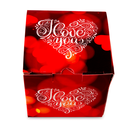 Decorative packaging for cups with a window - LoveYou pattern