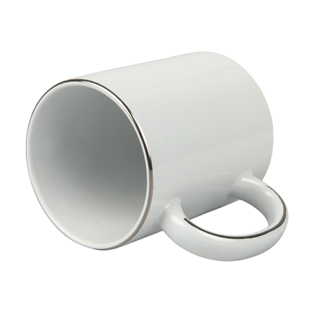 Mug white - silver stripe on handle and rim