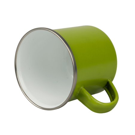 Kubek stalowy- emaliowany 300 ml matowy zielony, srebrny rant karton 48 szt.