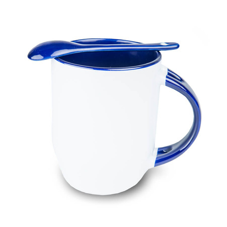 White mug with spoon - inner navy blue carton 36 pcs.