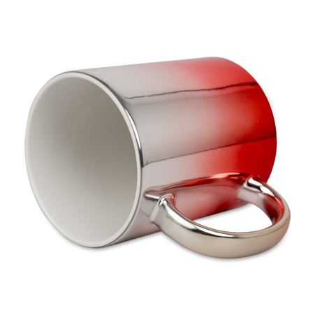 Silver and red metallic mug