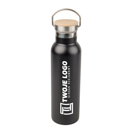 Butla stalowa 600ml grawer/UV bambusowa zakrętka - czarna