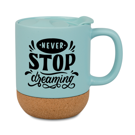 Kubek 330ml light kolor z wieczkiem i korkowym spodem - niebieski