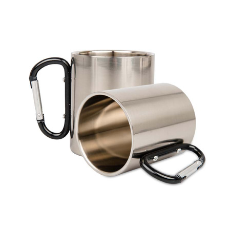 Kubek stalowy 300 ml - uchwyt  karabińczyk czarny komplet 20 szt.