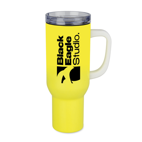 Kubek stalowy Trek 1200 ml z uchwytem neonowy żółty