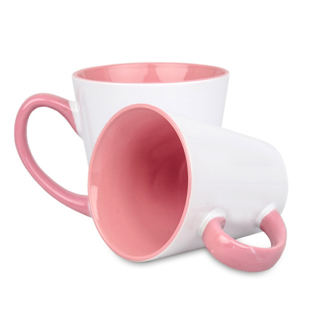 White latte mug - inside and handle pink