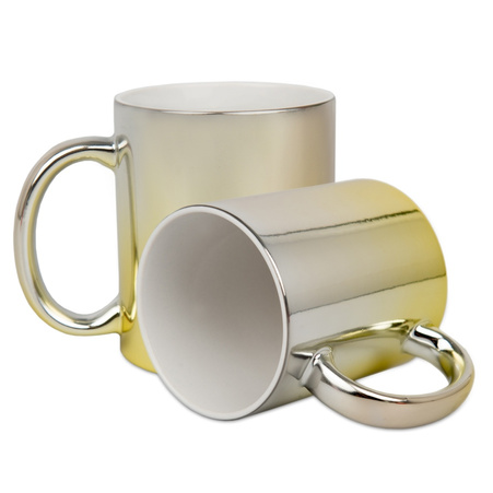Silver and yellow metallic mug