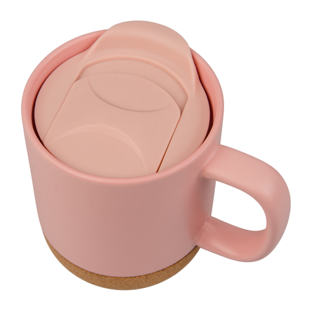 Kubek 330ml light kolor z wieczkiem i korkowym spodem - różowy karton 36 szt.