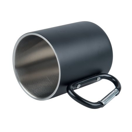 Steel mug 300 ml black - carabiner handle, for engraving
