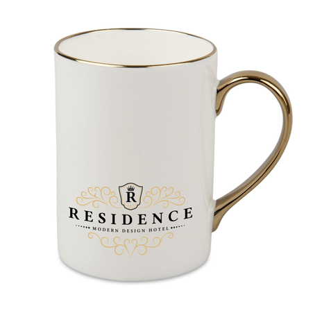 White 330 ml porcelain mug gold rim and handle carton 36 pcs.