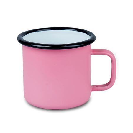 Steel mug - enameled matte pink, black rim