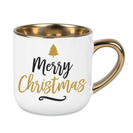 400 ml Elegant wide mug - gold handle and rim - white
