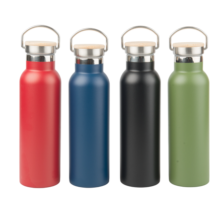 Butla stalowa 600ml grawer/UV bambusowa zakrętka - czerwona