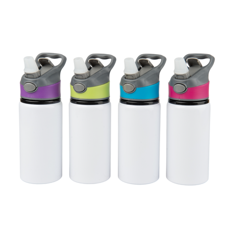 Aluminiowa Butla 500 ml Active biała z fioletowym paskiem i ustnikiem komplet 5 szt.