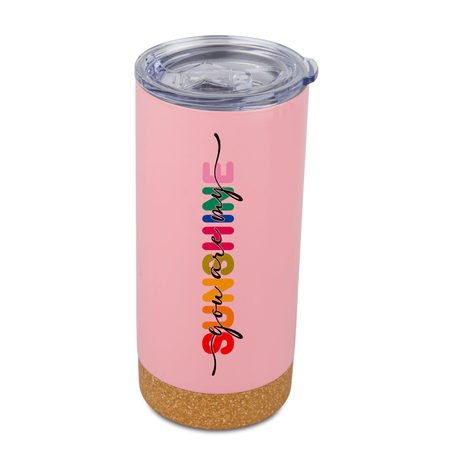 Steel 500 ml thermobottle with cork bottom pink