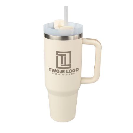 Travel steel mug 1200 ml engraved/UV - cream-colored