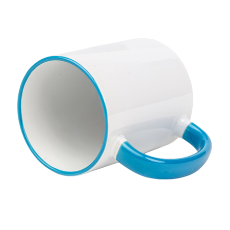 White mug - light blue handle