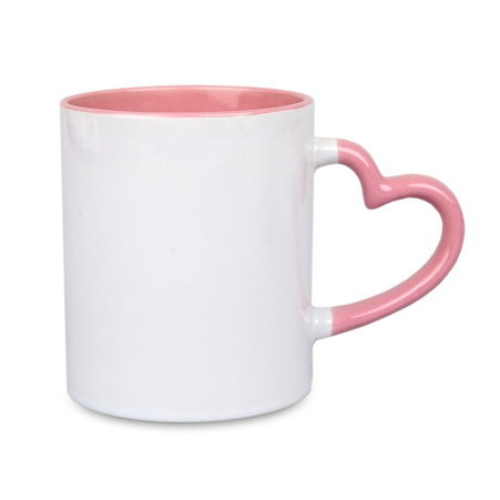 Mug white - ear heart handle and inner pink carton 36 pcs.