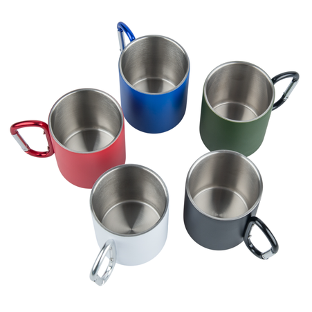 Steel mug 300 ml red - carabiner handle, for engraving set of 20 pcs.