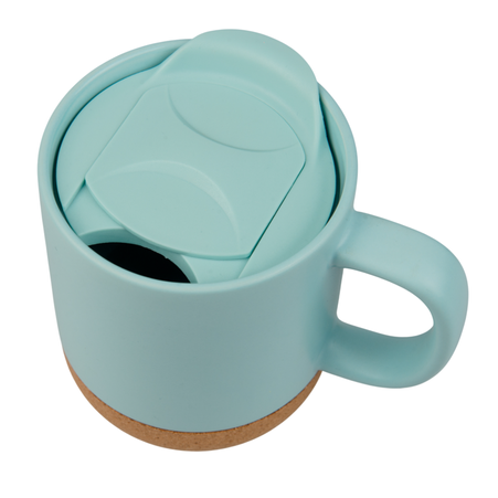 Kubek 330ml light kolor z wieczkiem i korkowym spodem - niebieski karton 36 szt.