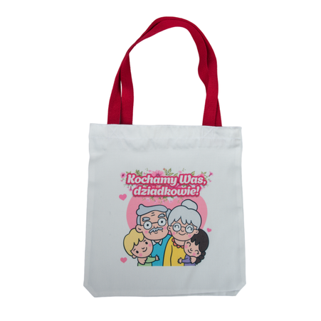 Shoulder bag white 36,5x33,5 cm - handle red (set of 10 pieces)