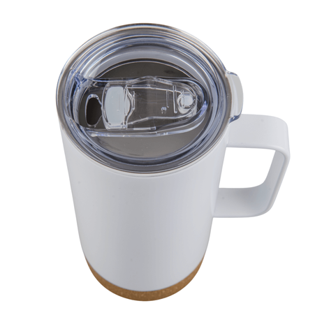Steel 500 ml thermobottle with handle with cork bottom white