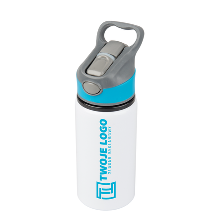 Aluminiowa Butla 500 ml Active biała z niebieskim paskiem i ustnikiem komplet 5 szt.