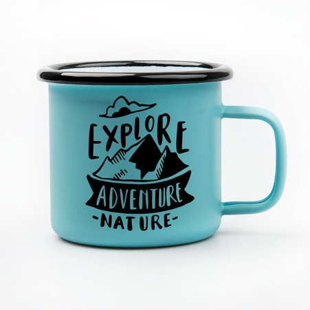 Steel mug - enameled matte mint green, black rim - carton of 48 pcs.