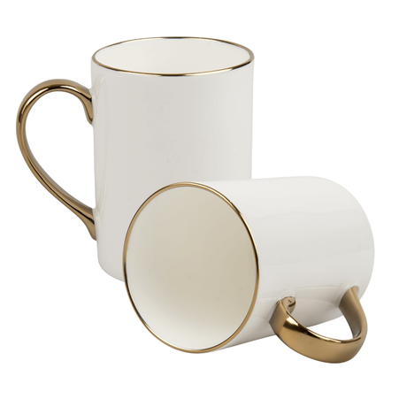 Kubek biały 330 ml porcelanowy złoty rant i uchwyt karton 36 szt.