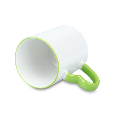 White mug - heart handle light green
