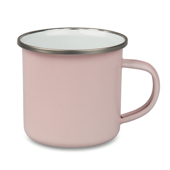 Kubek stalowy- emaliowany 300 ml matowy różowy, srebrny rant karton 48 szt.