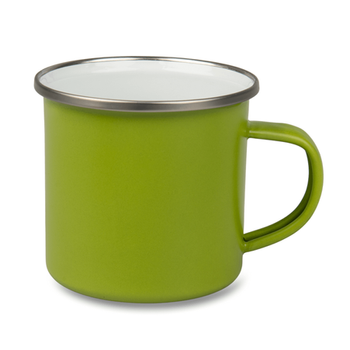 Kubek stalowy- emaliowany 300 ml matowy zielony, srebrny rant karton 48 szt.